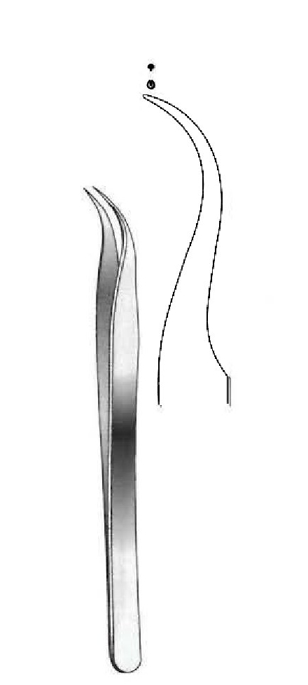 Pinza tipo joyero, diámetro = 0.4 mm, dientes = 1:2, curva