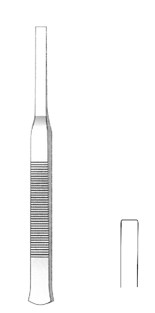 Osteótomo Tessier, mango plano, curva, hoja = 5 mm