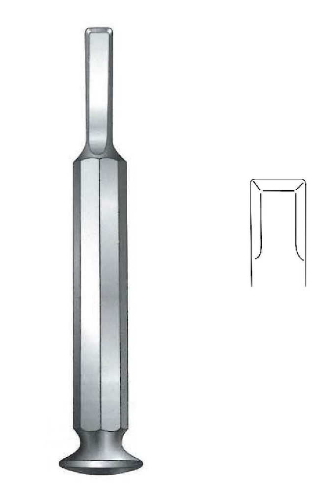 Osteótomo Tessier para toma de injertos de calva, curva, ancho = 10 mm