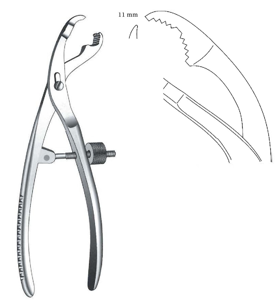 Pinza de sujeción para huesos autocentrante, mandíbulas inversas, ancho = 11 mm