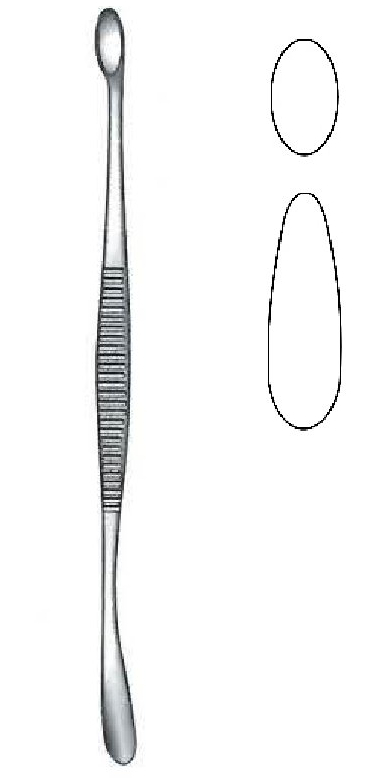 Volkmann bone curett, oval cup, double end - length = 13 cm / 5 "