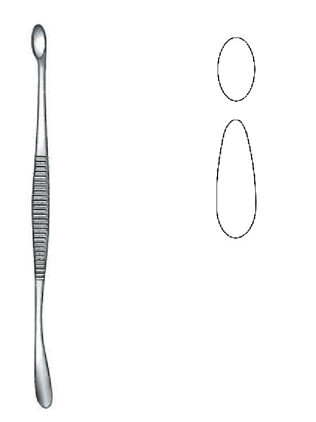 Volkmann bone curett, oval cup, double end - length = 14 cm / 5-1 / 2 "