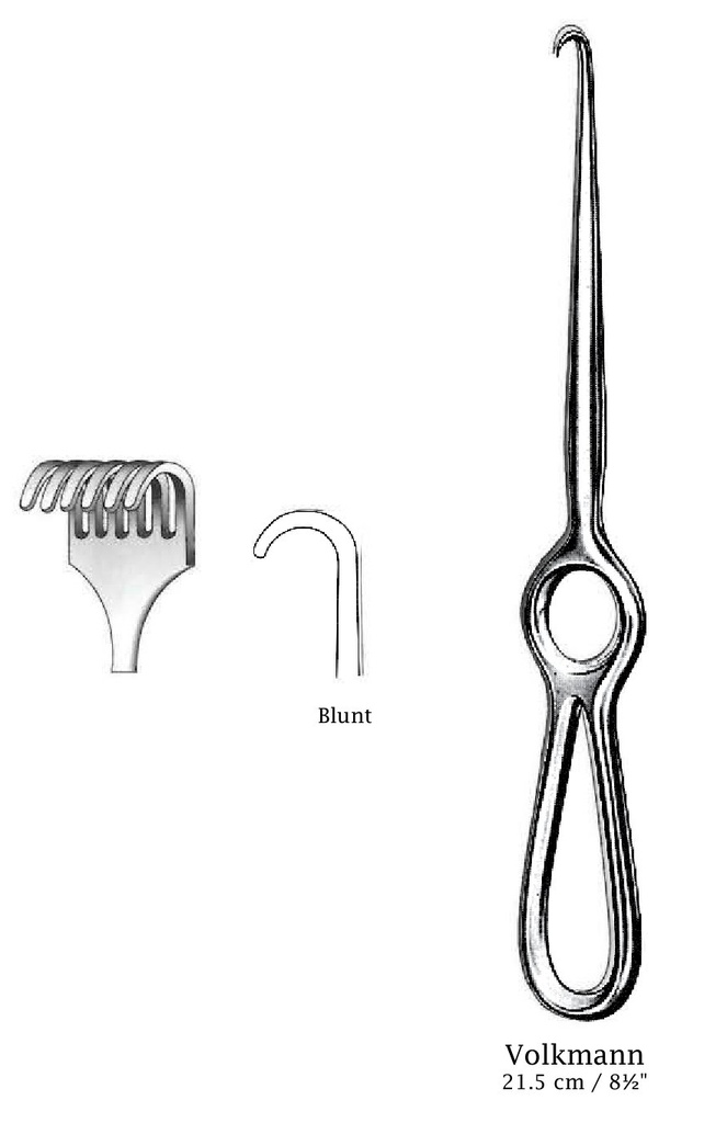 Retractor de Volkmann, 6 puntas, desafilada - longitud = 21.5 cm / 8 -1/2"