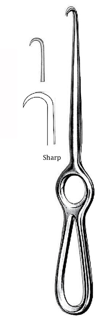 Volkmann retractor, 1 tip, sharp - length = 21.5 cm / 8 -1/2 "