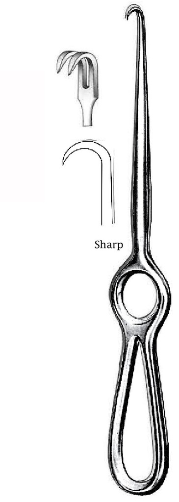 Retractor de Volkmann, 2 puntas, afilada - longitud = 21.5 cm / 8 -1/2"
