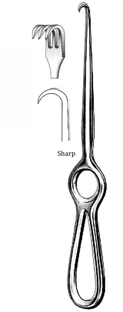 Volkmann retractor, 3 points, sharp - length = 21.5 cm / 8 -1/2 "