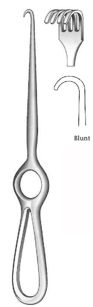 Volkmann retractor, 4 points, unstressed - length = 23 cm / 9 "