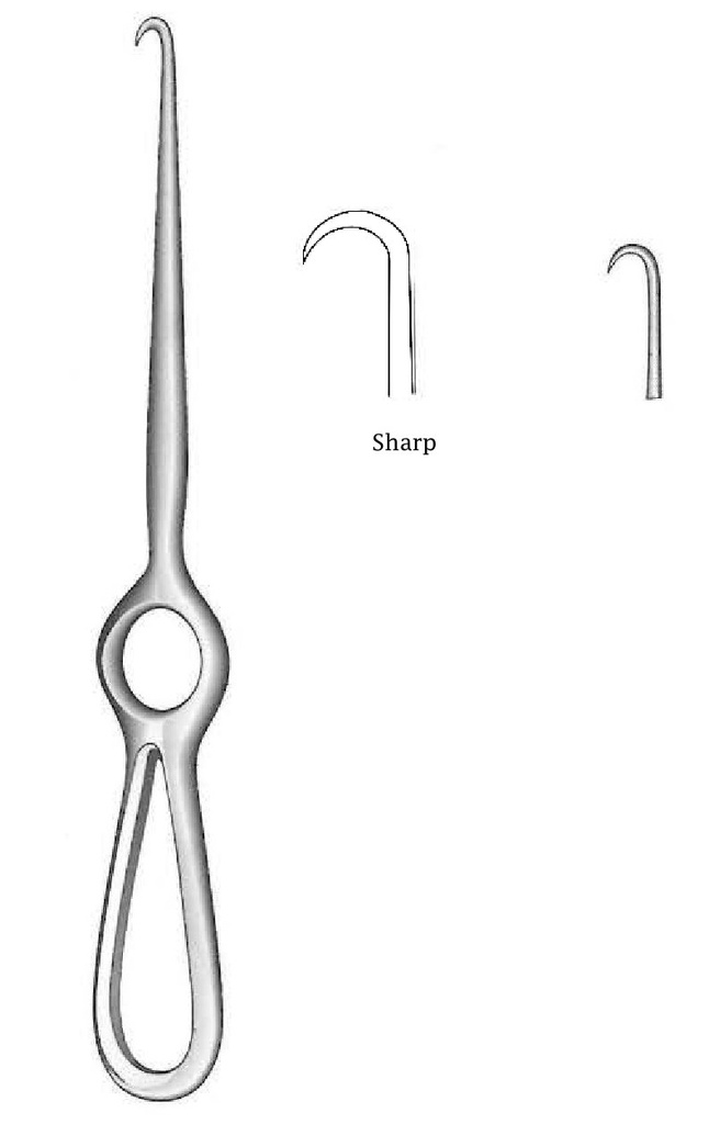 Volkmann retractor, 1 tip, sharp - length = 23 cm / 9 "