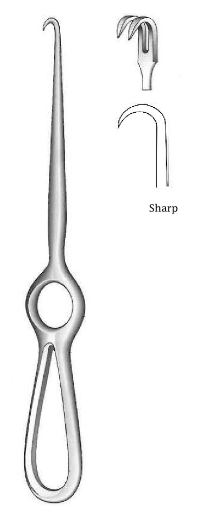 Volkmann retractor, 2 points, sharp - length = 23 cm / 9 "
