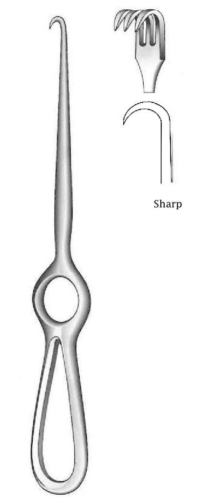 Retractor de Volkmann, 3 puntas, afilada - longitud = 23 cm / 9"