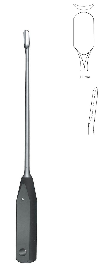 Wagner bone gouge, tilted back, ferrozell handle, wide = 9 mm