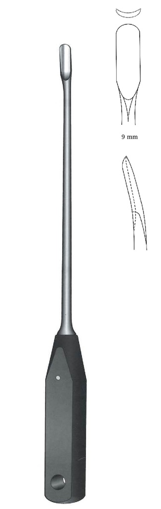 Gubia para hueso Wagner, inclinado hacia adelante, mango de ferrozell, ancho = 9 mm