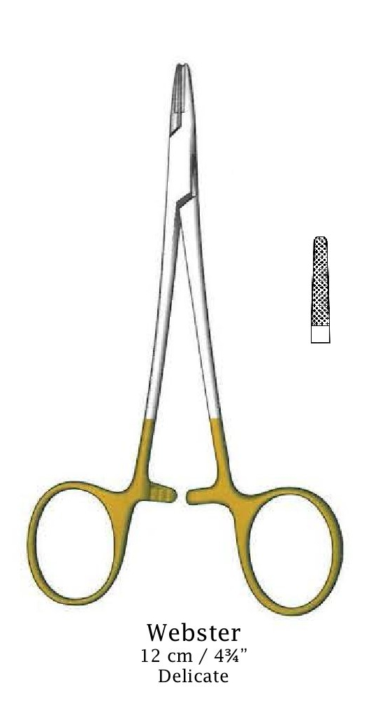 Porta agujas Webster, delicado, dentado, TC Gold