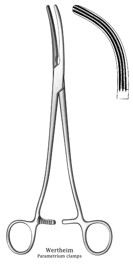Pinza para histerectomía Wertheim, ligeramente curvado