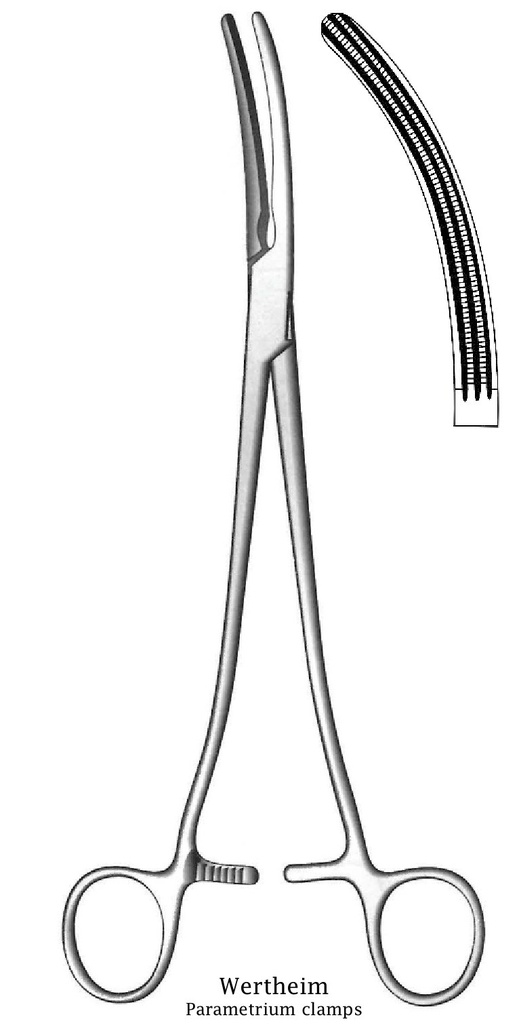 Pinza para histerectomía Wertheim, curva mediana