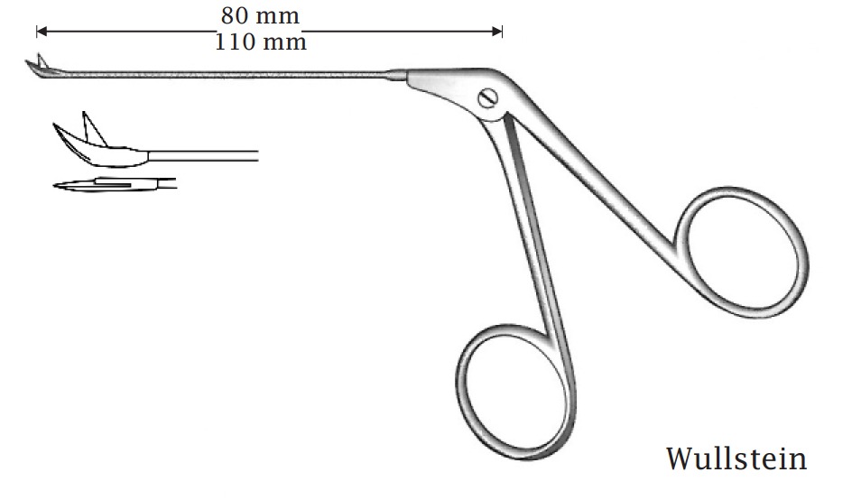 Micro Wullstein ear scissors, black finish, curved up - Axis length = 110 mm