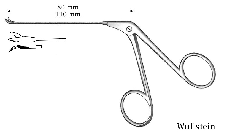 Micro Wullstein ear scissors, black finish, left - Axis length = 80 mm