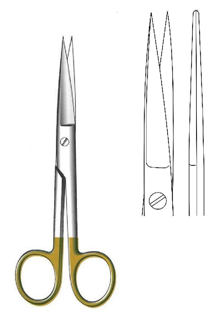Tijera quirúrgica estándar premium, afilada, recta, TC Gold - longitud = 14.5 cm / 5-3/4"