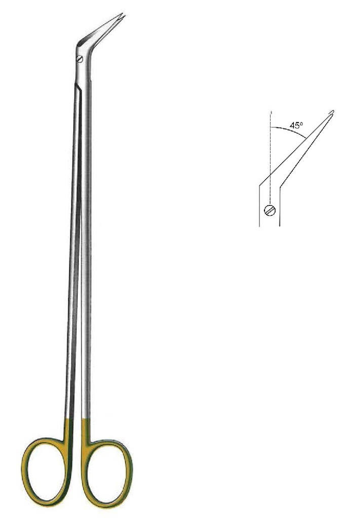 Premium Bakey Vascular Scissors, Angle = 45 °, Gold TC - Length = 19 cm / 7-1 / 2 "