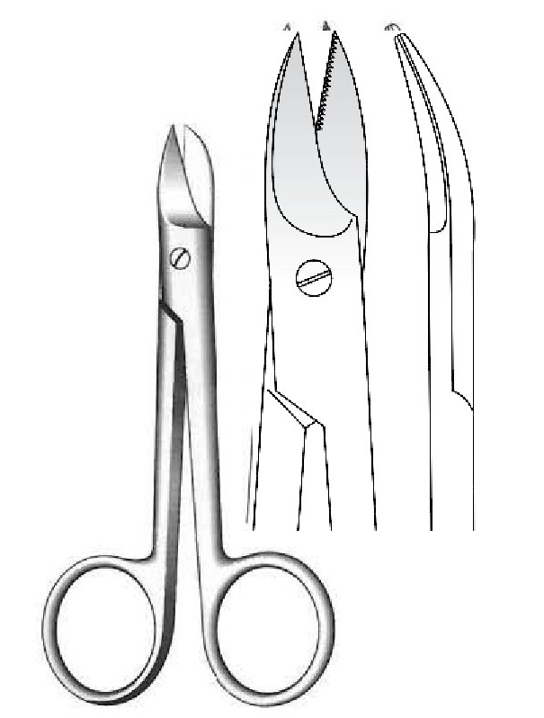 Corona-Beebee premium scissors, curved, 1 serrated blade - length = 12 cm / 4-3/4"