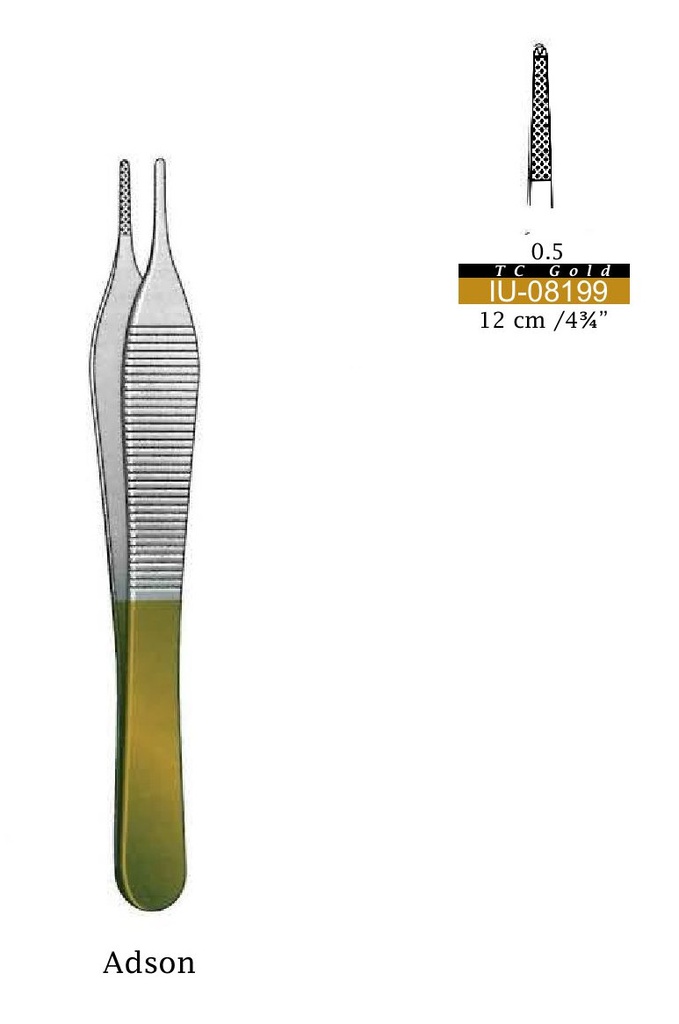 Pinza de disección Adson premium 1x2 dientes - longitud = 12 cm / 4-3/4", TC Gold