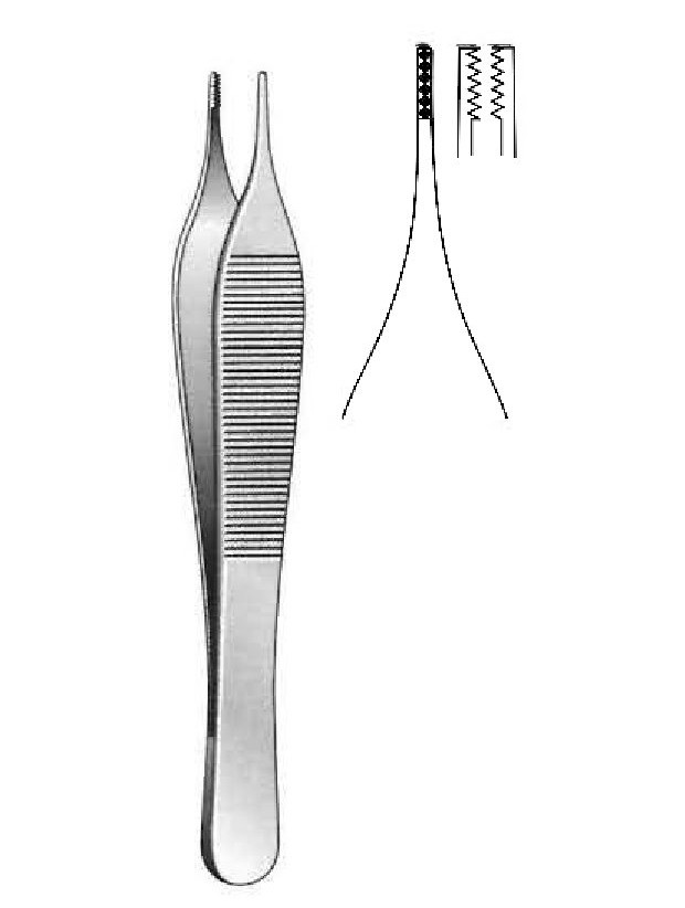 Pinza de tejido y agarre Adson Brown premium - longitud = 12 cm / 4-3/4", dientes = 7x7