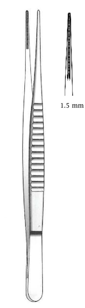 Pinza para disección atraumatica vascular De Bakey premium, ancho = 1.5 mm - longitud = 24 cm / 9-1/2"