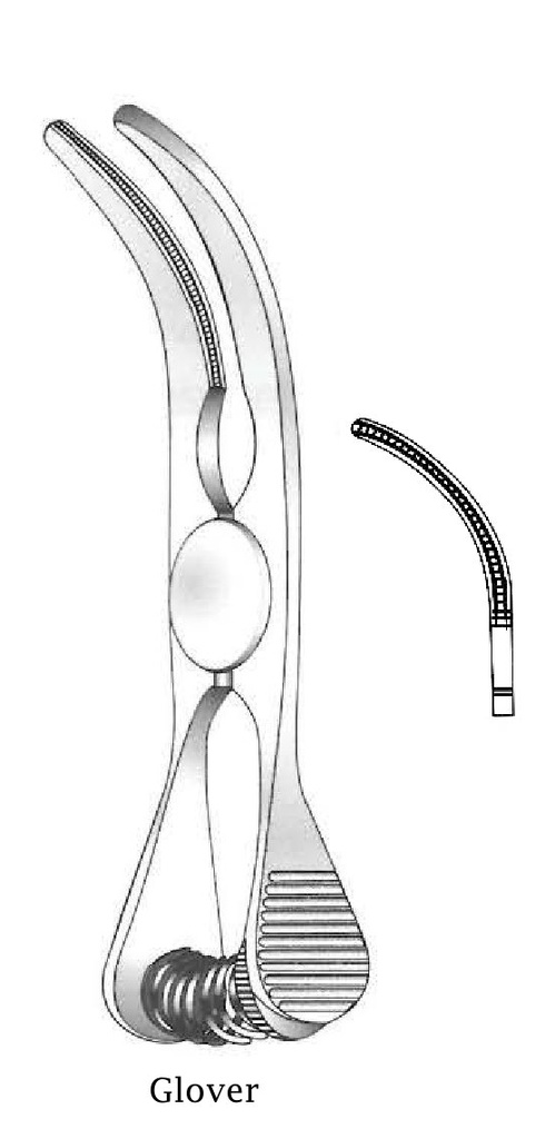 Pinza de bulldog atrauma Glover premium, curva - longitud = 5.5 cm / 2-1/4"