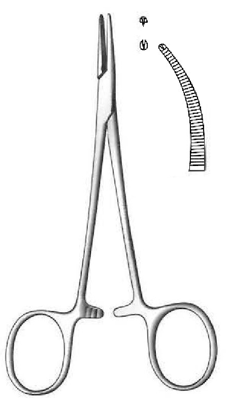 Pinza para arteria Halsted-Mosquito premium, curva, dientes de 1:2 - longitud = 18 cm / 7"