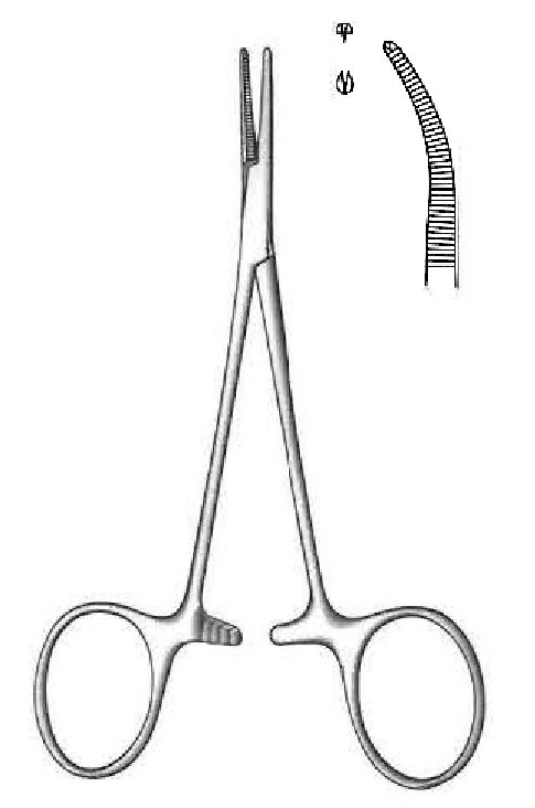 Pinza para arteria Micro-Mosquito premium, curva, dientes de 1:2 - longitud = 10 cm / 4"