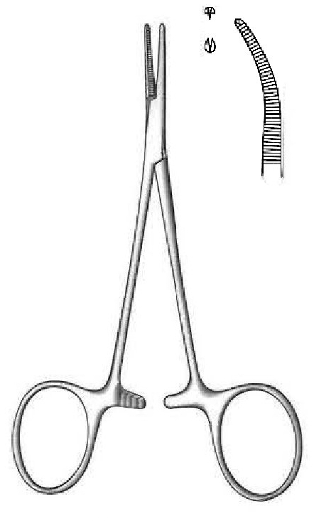 Pinza para arteria Micro-Mosquito premium, curva, dientes de 1:2 - longitud = 12 cm / 4-3/4"