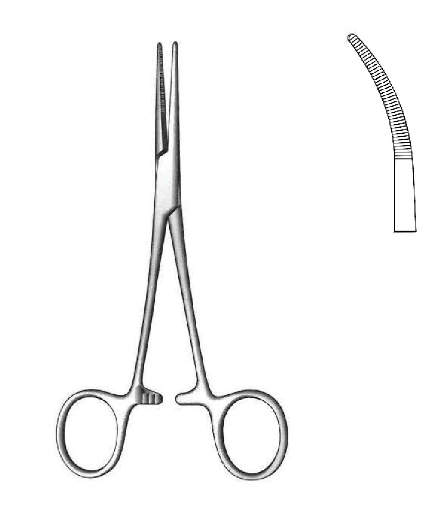 Pinza para arteria Kelly premium, curva - longitud = 14 cm / 5-1/2"