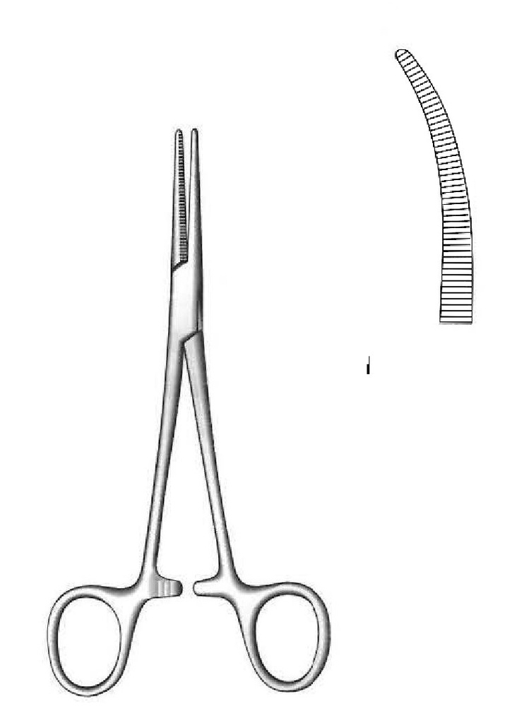 Pinza Hemostática Crile con Mandíbulas Dentadas y Punta Curvada - Longitud 14 cm