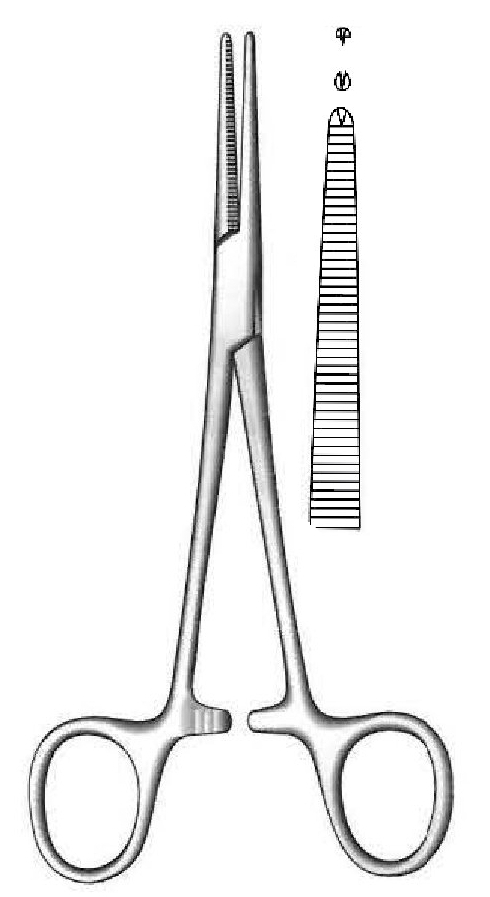 Pinza para arteria Crile premium, recta, dientes 1:2 - longitud = 14 cm / 5-1/2"