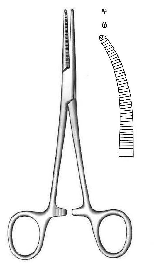 Pinza para arteria Crile premium, curva, dientes 1:2 - longitud = 14 cm / 5-1/2"