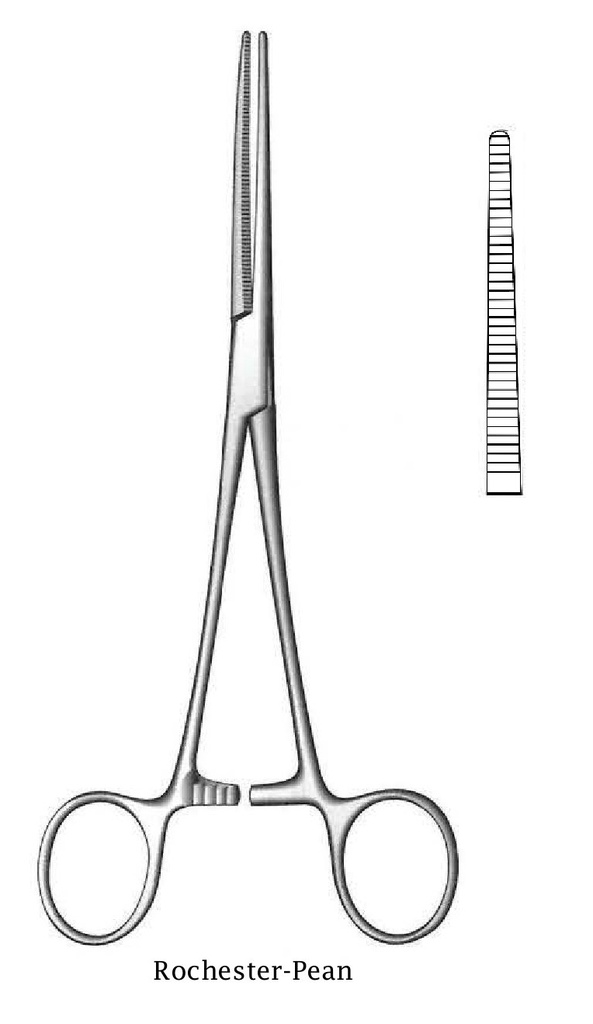 Pinza para arteria de Rochester-Pean premium, recta - longitud = 26 cm / 10-1/2"