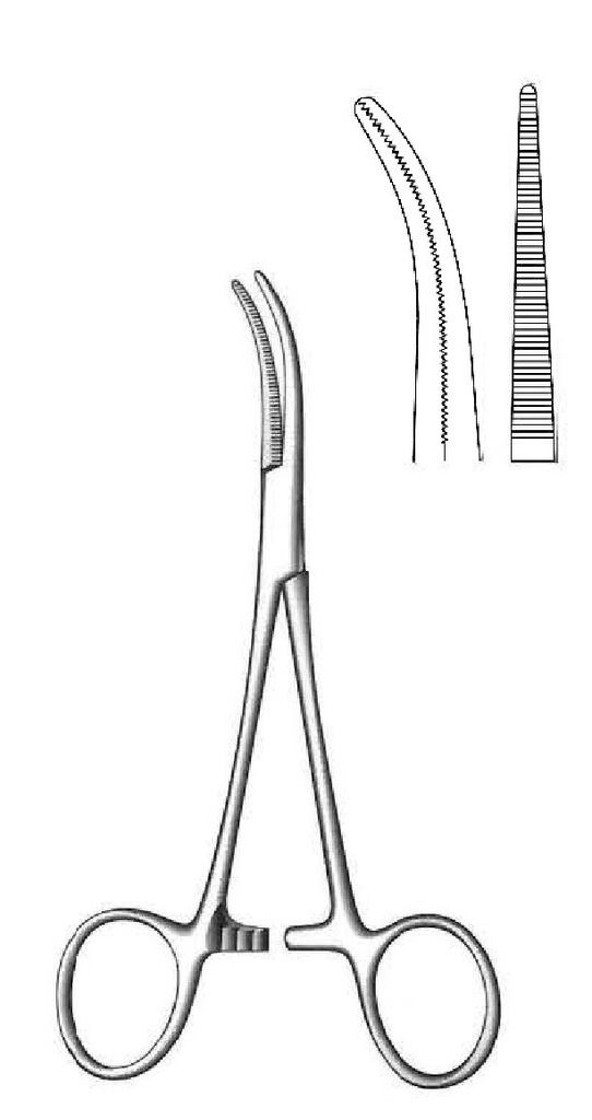 Pinza para arteria Dandy premium, curva - longitud = 14 cm / 5-1/2"