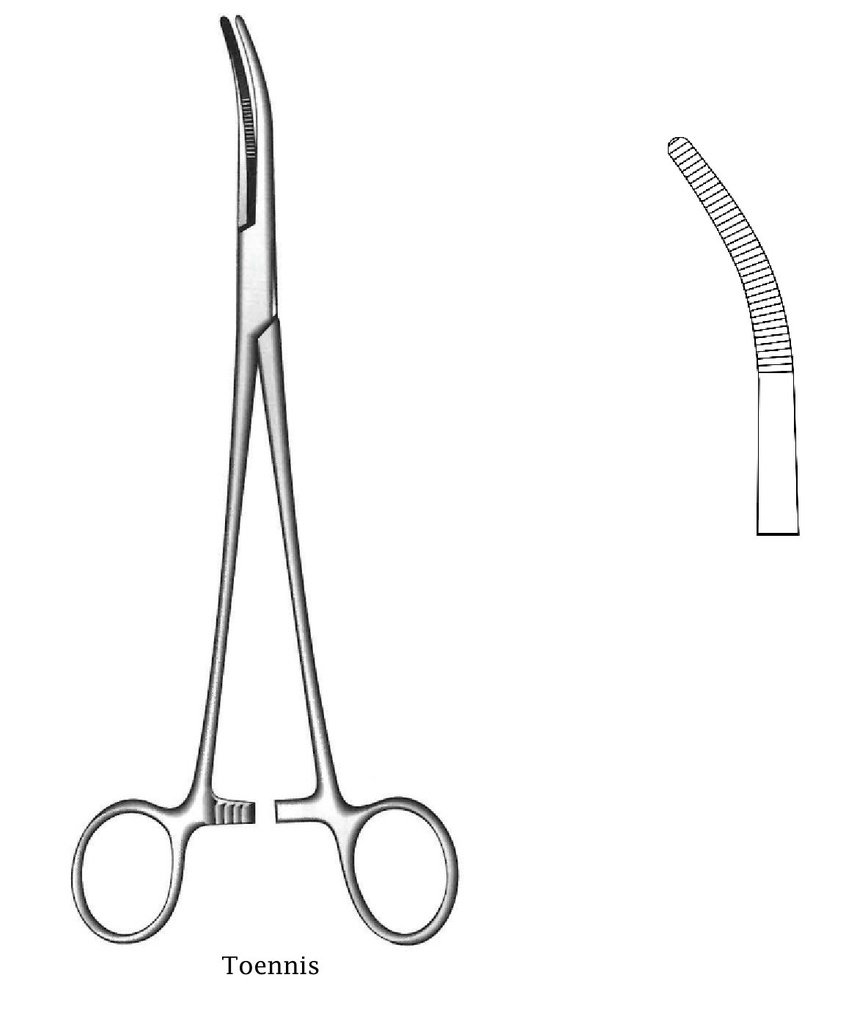 Pinza hemostática Toennis premium, curva - longitud = 26 cm / 10-1/4"