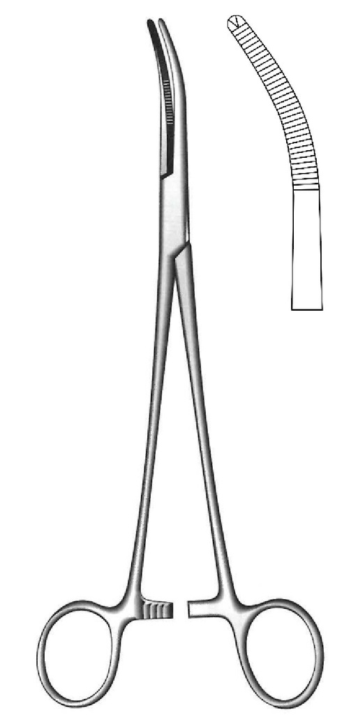 Pinza hemostática Toennis premium, curva, dientes = 1:2 - longitud = 21 cm / 8-1/4"