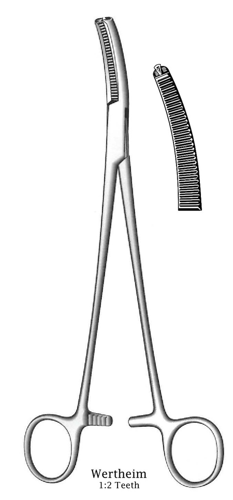 Wertheim Premium hysterectomy clamp, teeth = 1: 2, slightly curved