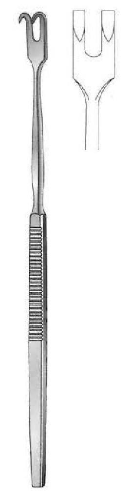 Gancho retractor premium, afilado, 2 dientes