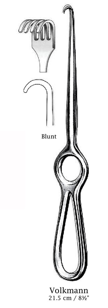 Retractor de Volkmann premium, 4 puntas, desafilada - longitud = 21.5 cm / 8 -1/2"