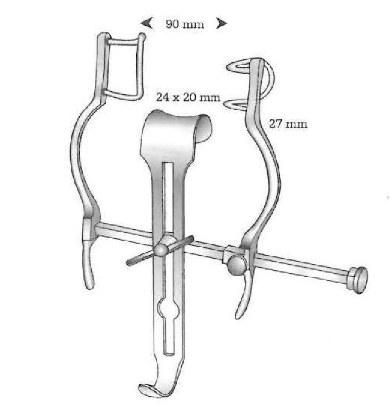 Retractor abdominal Balfour premium, solo barra - valva central = 24 x 20 mm, valva lateral = 27 mm