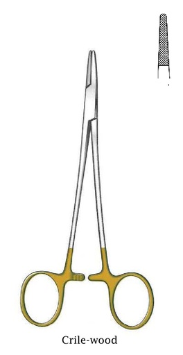 [IU-08634P] Porta agujas Crile-Wood premium, dentado = 0.4 mm, TC Gold - Longitud = 23 cm / 9"