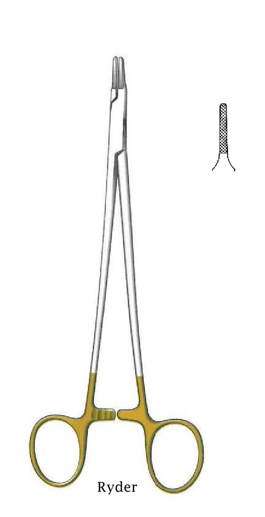 Porta agujas Ryder premium, recta, TC Gold - longitud = 13 cm / 5"