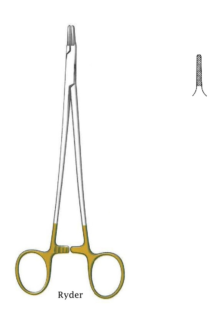 Porta agujas Ryder premium, recta, TC Gold - longitud = 15 cm / 6"