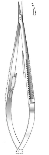 [IU-03437P] Porta agujas Castroviejo premium con bloqueo, punta lisa, curva - longitud = 13 cm / 5-1/4"