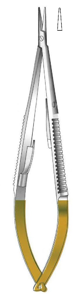 Porta agujas Castroviejo premium con bloqueo, punta lisa, recta, TC Gold - longitud = 14 cm / 5-1/2&quot;