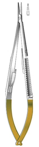 [IU-08735P] Porta agujas Castroviejo premium con bloqueo, punta lisa, recta, TC Gold - longitud = 18 cm / 7"