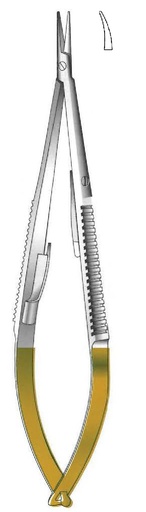 [IU-08737P] Porta agujas Castroviejo premium con bloqueo, punta lisa, curva, TC Gold - longitud = 18 cm / 7"